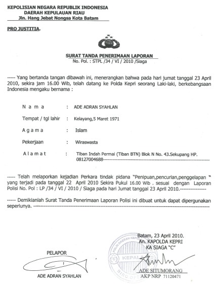 surat polisi laporan dari CONTOH   BENTUK ahmad16jihad LAPORAN